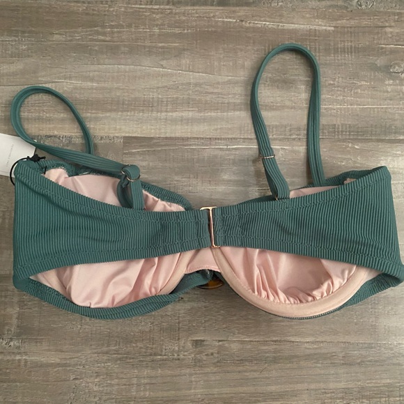 Women's Ribbed Ring Front Bandeau Bikini Top by Shade & Shore Cactus Green NEW - Picture 4 of 4